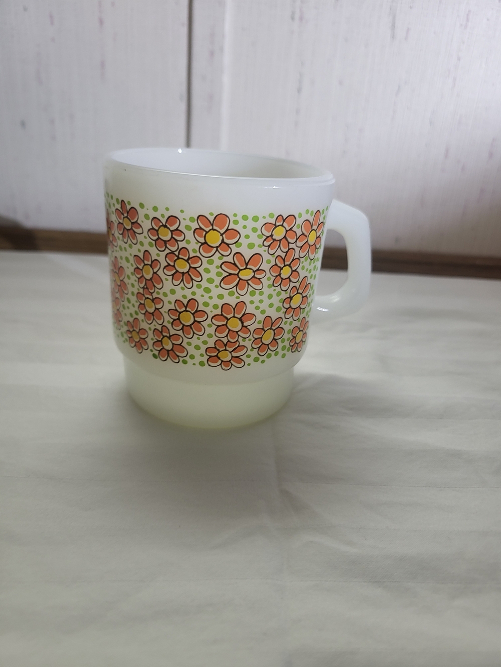Fire King Anchor Hocking Rare Orange Green Tiny Daisies Flowers Mug